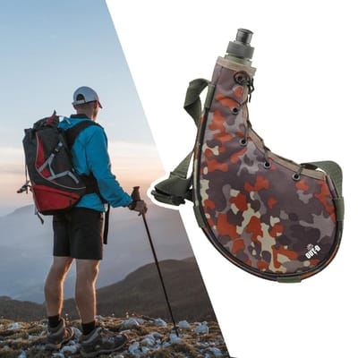Outdoor Waterfles 800ml Waterkoker Sportflessen met Schouderriem voor Wandelen Backpacken bruin
