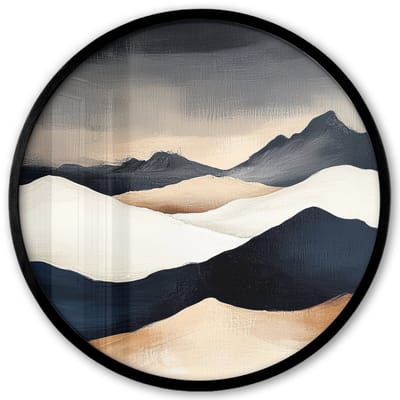 Poster in lijst Rond - Fotolijst 40x40 cm - Posters - Bergen - Donkerblauw - Landschap - Ronde posterlijst zwart - Decoratie - Wanddecoratie woonkamer - Muurdecoratie slaapkamer