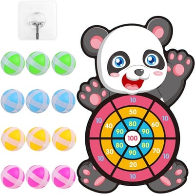 Kinder Dartbord - Werpspel Panda - Oefenen Vaardigheden - Zachte Klittenbal - 12 Ballen - Meerkleurig