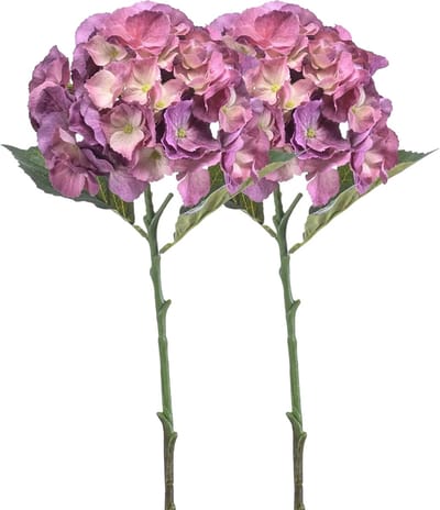Emerald Kunstbloem hortensia tak - 2x - 50 cm - lila paars - kunst zijdebloemen - decoratie - hydrangea