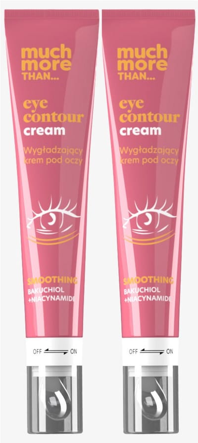 Hiskin Much More Oogcrème - Verstevigend en Gladmakend - Tegen Fijne Lijntjes en Donkere Kringen - Met Peptiden Hyaluron en Cafeïne - Met Metalen Applicator - 2 x 18 ml