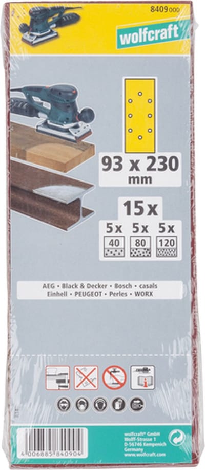 wolfcraft - Schuurstrokenset 15-delig voor hout/metaal - 8409000