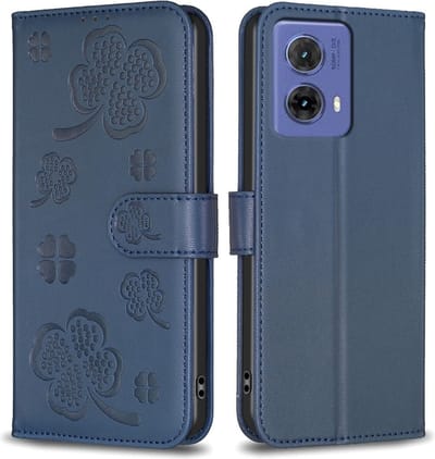 Coverup Hoesje - Geschikt voor Motorola Moto G85 Hoesje - Coverup Klavertje Book Case - Blauw
