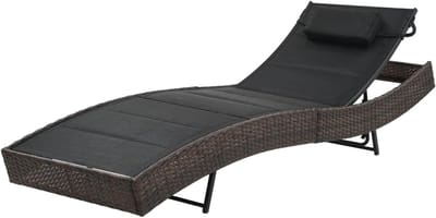 JUDYY Zonneligstoel van polyrotan en textiel, bruin, zonnestoel, tuinstoel, tuinmeubelen, tuinstoelen, ligstoel, 44895