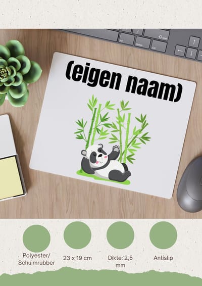 Akyol - liggende panda en bamboe met eigen naam Muismat - Panda - panda liefhebbers - iemand die houdt van panda's - verjaardag - cadeau - kado - 23 bij 19 cm