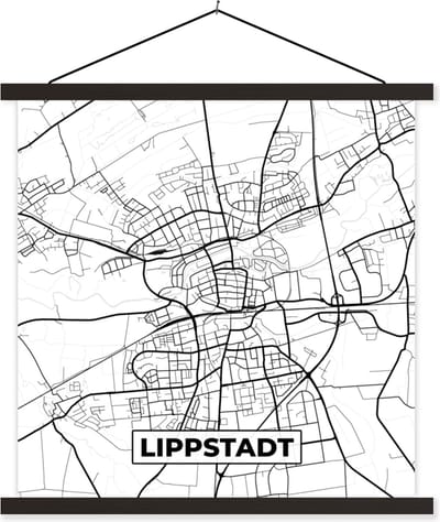 Posterhanger incl. Poster 60x60 cm - Schoolplaat - Plattegrond - Lippstadt - Kaart - Stadskaart - Textielposter - Zwarte latten - Stadskaart