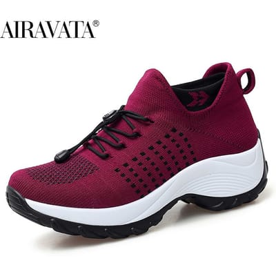 Mode Damesschoenen Running Verhoogde Fly Weven Sneakers Antislip Casual Schoenen 5 Kleur Maat 35-45 37 rood