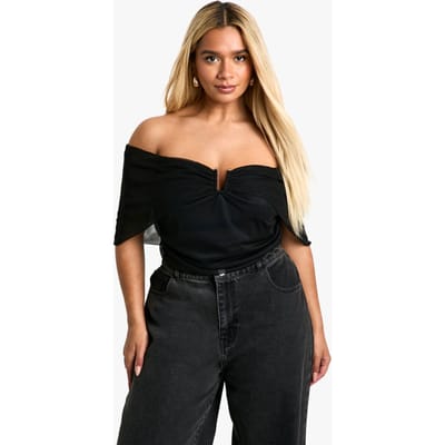boohoo Dames Plus Trim Detail Bardot Stretch Bodysuit | Zwart | Maat: 44