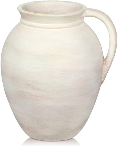 Dailygoods - Vintage Keramische Terracotta Vaas met Handgrepen - Decoratieve Tafelvaas voor Pampasgras, Rustieke Antieke Woonkamer en Thuiskantoor Decoratie, Hoogte 18 cm