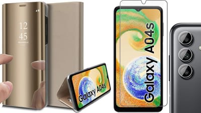 Hoesje geschikt voor Samsung Galaxy A04s / A13 5G - Screenprotector GlassGuard & Camera Lens Screen Protector - Book Case Spiegel Goud