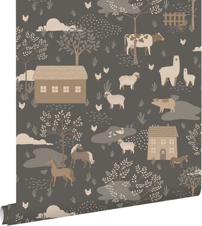 ESTAhome behang boerderij dieren donkerblauw - 50 x 900 cm - 131734