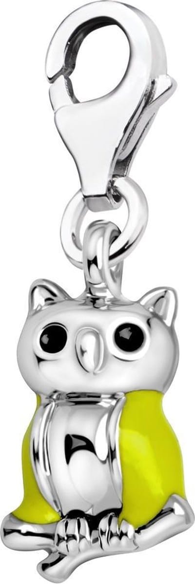 Quiges – Charm – Hanger - 3D Uil Geel - Verzilverd - karabijnslot - geschikt - voor - Bedelarmband - QHC180