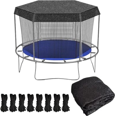 Trampoline Afdekking - Veiligheidshoezen - Buiten Spelen - Waterdicht UV-bestendig - 6-14ft 8 palen - Zwart