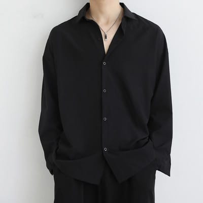 Losvallend Zwart Shirt van Ijzige Zijde met Hangende Pasvorm voor Heren, Lange Mouwen, Herfst Trendy Knap Herenjack, Casual Heren Wit Shirt L zwart