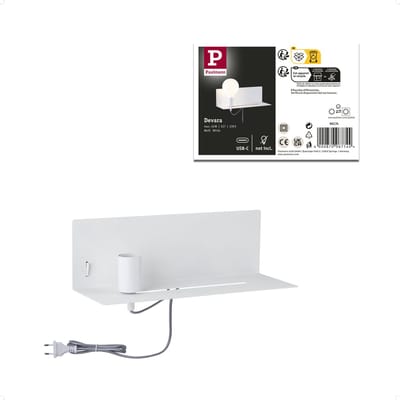 Wandlamp Devara USB C E27 3000K 400lm 230V 4,3W dimbaar Wit mat