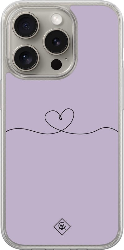 Casimoda® hoesje - Geschikt voor iPhone 15 Pro Max - Hart Lila - 2-in-1 case - Schokbestendig - Illustratie - Verhoogde randen - Paars, Transparant