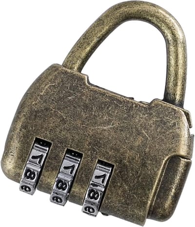 Vintage combinatie hangslot met 3 cijfers | Compact en stijlvol | 4,3 x 3,5 x 1,2 cm | Goudkleurig en veilig