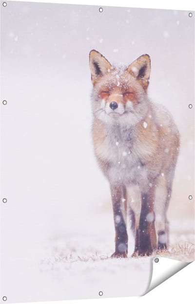 Gards Tuinposter Vos in de Sneeuw - 90x120 cm - Tuindoek - Tuindecoratie - Wanddecoratie buiten - Tuinschilderij