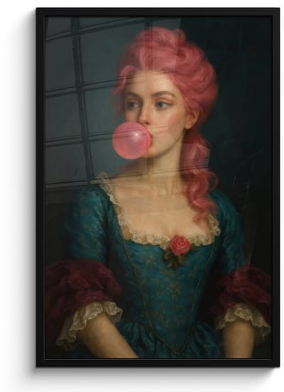 Poster in lijst - Fotolijst 60x90 cm - Posters - Vrouw - Portret - Kauwgombel - Posterlijst zwart - Decoratie - Wanddecoratie woonkamer - Muurdecoratie slaapkamer