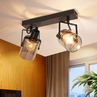 NETTLIFE Opbouwspot 2xE14 - Zwart - Vintage Plafondlamp - cilinder - Plafondspot - Rookgrijs glazen ontwerp - voor slaapkamer hal keuken woonkamer - Zonder lichtbron - 30cm