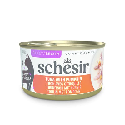 12x 70g Schesir Complements in Brühe Thunfisch mit Kürbis Katzenfutter nass