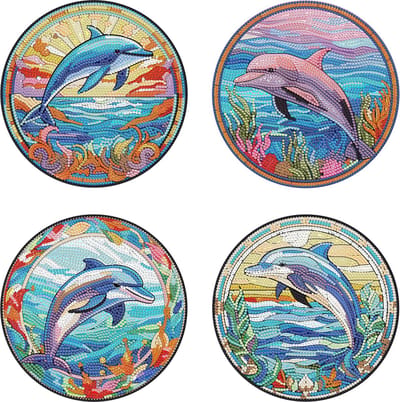 XL onderzetters - 09 - Dolfijnen - set van 4 - Diamond painting - compleet pakket - Diamond painting by Wietske