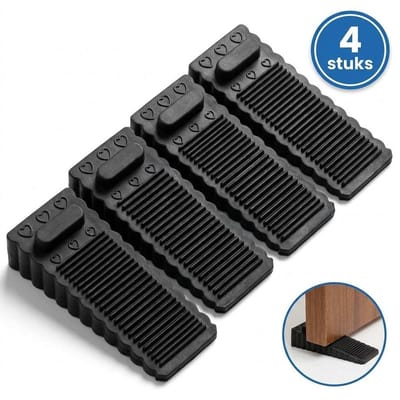 DIVERZA Deurstopper – Set 4 Stuks Stapelbaar – Rubber Antislip – Verstelbare Hoogte – Deurwig voor Binnen en Buiten – Zwart