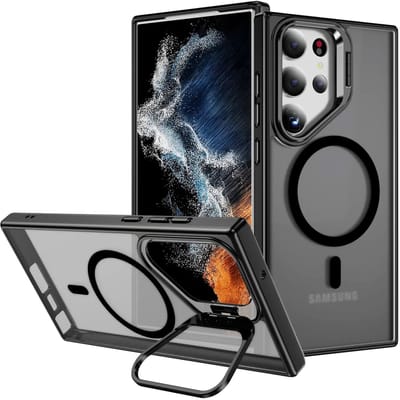 Hoesje Geschikt voor Samsung Galaxy S23 Ultra - Compatibel met MagSafe & Qi2 - Back Cover met Standaard - Camera Kickstand - Zwart