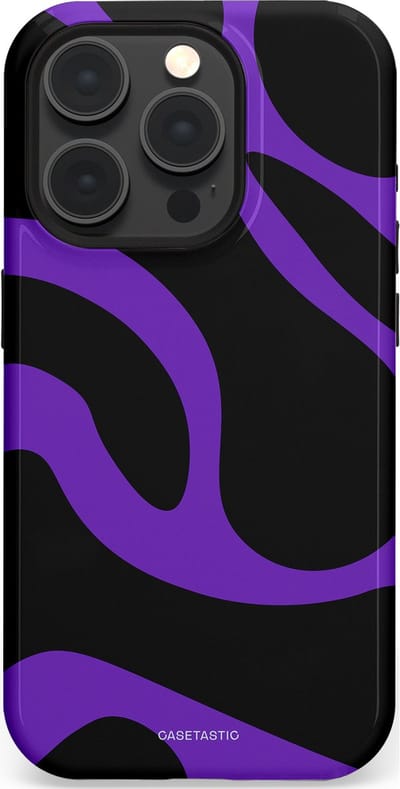 Casetastic Hoesje Geschikt voor Apple iPhone 15 Pro Magsafe - Stijlvolle Beschermende Duo-layer Case - Golven van Paars en Zwart