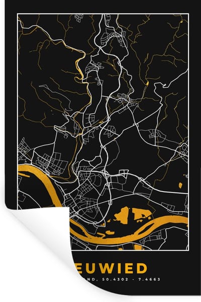Muurstickers - Sticker Folie - Neuwied - Goud - Stadskaart - Plattegrond - Duitsland - Kaart - 20x30 cm - Plakfolie - Muurstickers Kinderkamer - Zelfklevend Behang - Zelfklevend behangpapier - Stickerfolie
