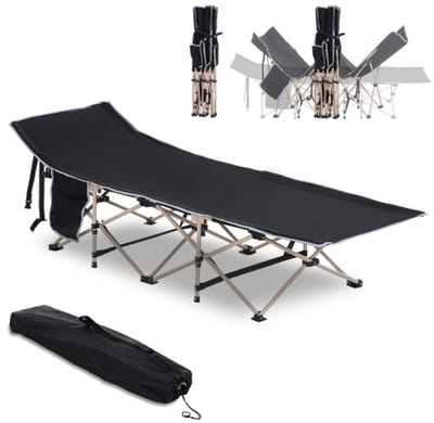 Opvouwbaar campingbed met draagtas, 190 x 68 x 52 cm, Oxford zwart, ideaal voor kamperen en buitenactiviteiten