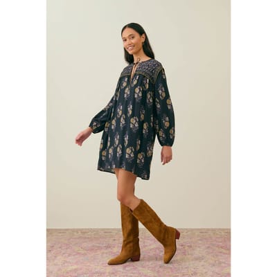 Louise Misha Dress Laurette Blue Night Bouquets Maat: 36 | Mini Jurken Outlet | Dames | Blauw