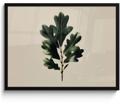 Poster in lijst - Fotolijst 80x60 cm - Posters - Eikenbladeren - Beige - Groen - Golvende randen - Posterlijst zwart - Decoratie - Wanddecoratie woonkamer - Muurdecoratie slaapkamer