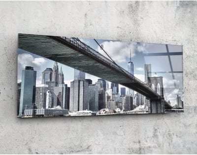 Panorama Glasschilderij - Brooklyn Bridge - Landschappen - 92 x 36 cm