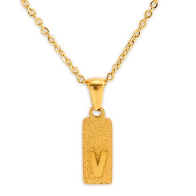 Marama - Ketting Letter V Goud Glitter - stainless steel - gold plated - tijdloos - nikkelvrij - letter V - persoonlijke ketting - letterketting - liefde - damesketting met hanger