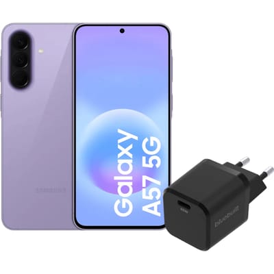 Samsung Galaxy A57 128GB Paars 5G + BlueBuilt Oplader met Usb C Poort 45W Zwart
