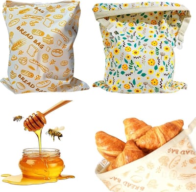 Broodzak bijenwas-broodzak-broodzakken voor zelfgebakken brood-Twee herbruikbare broodzakken van bijenwas om brood vers te houden - 33 x 43 cm