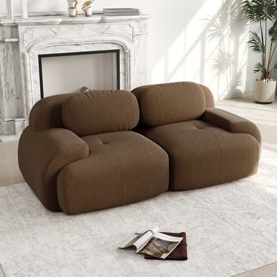 MODENUIT Hoekbank - Modulair Ontwerp Zonder Frame - Met Gebogen Armleuningen - Voor Woonkamer - Cord Bruin