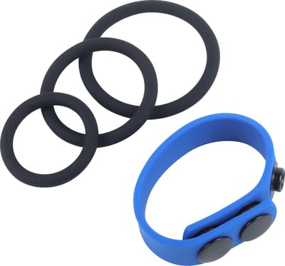 Banoch | Classic trio Cockring + verstelbare blauwe penisring | Siliconen
