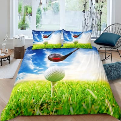 Golf Dekbedovertrek Set Golfclub Atleet Twin Maat Bed Ensemble Pluche Microvezel Stof Gras Bladeren Takken Sport Spel Thema Full Size King Size 140x200cm 3pcs
