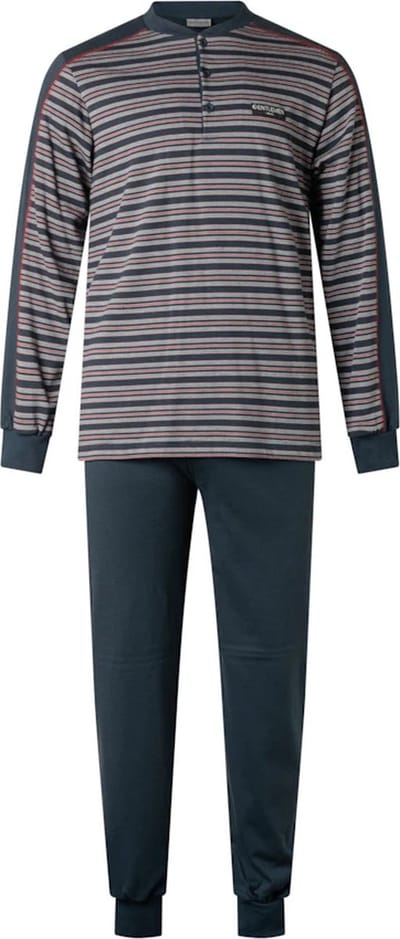 Gentlemen heren pyjama licht geruwd - maat XL - Knoop - Fijnstreep marine/rood