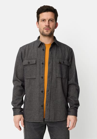 camel active Shirt met lange mouwen en borstzakken - Maat menswear-L - Steengrijs