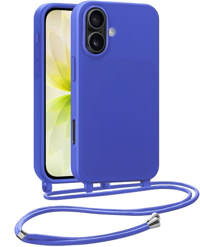 Hoesje Geschikt voor iPhone 17 Hoesje Met Koord Siliconen Case - Hoes Geschikt voor iPhone 17 Backcover Met Afneembaar Koord - Felblauw
