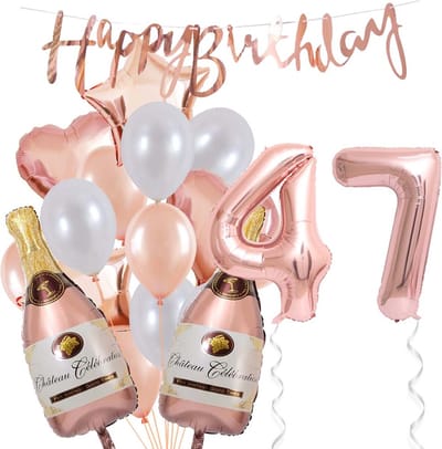 47 Jaar Verjaardag Cijferballon 47 - Feestpakket Snoes Ballonnen Pop The Bottles - Rose White Versiering