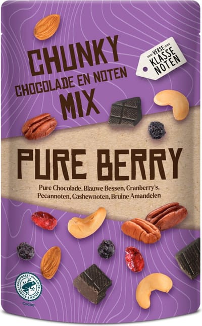 Verse Klassenoten Chunky Chocolade en Noten Mix Pure Berry - 3 x 150 gr - Voordeelverpakking