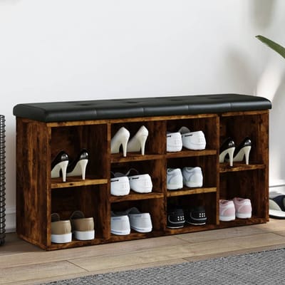 vidaXL - Schoenenbank - 102x32x50 - cm - bewerkt - hout - gerookt - eikenkleurig