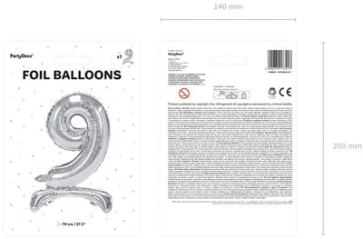 Zilveren 9 staande folieballon 70cm