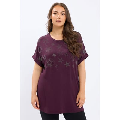Yours Paars Tshirt Met Sterrenstuds En Versieringen Size 46