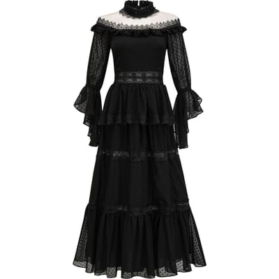 Lange Jurk Wijde Mouw Off-Shoulder Opstaande Kraag Reisjurk XL black