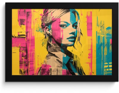 Poster in lijst - Fotolijst 30x20 cm - Posters - Vrouw - Verfstrepen - Gekleurd - Posterlijst zwart - Decoratie - Wanddecoratie woonkamer - Muurdecoratie slaapkamer